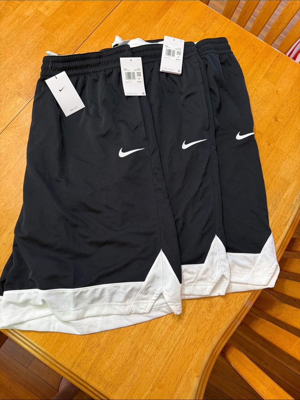 Nike Men’s BlackDri Fit  Athletic Shorts with White 11 inhem. 3 pairs for $60.00